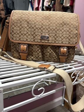 Coach Tan Signature Canvas Crossbody Messenger Bag